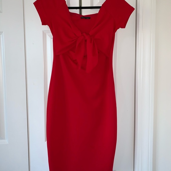 Zara Dresses & Skirts - Zara Red Bodycon Dress Front Tie